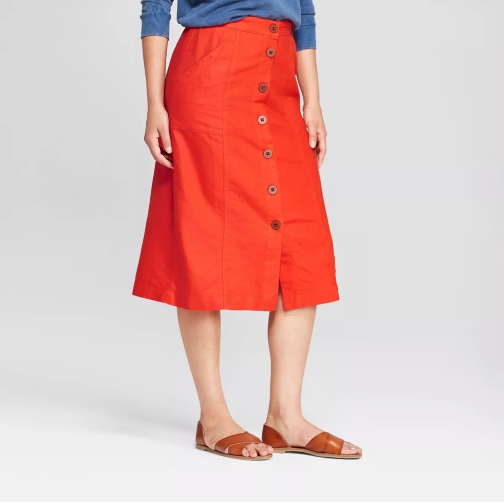 Universal Thread Red/Orange Button Front Skirt - image 5